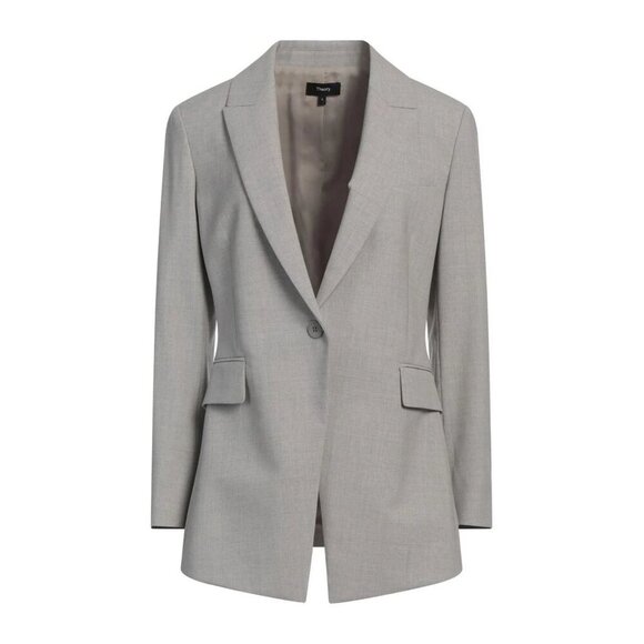 Theory Jackets & Blazers - Theory Women's Gray Virgin Wool Blend One Button Blazer Size 4 - 23359